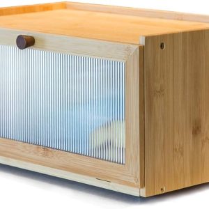 Bamboo Bread Box – Large capacity wooden bread organizer with clear window, suitable for kitchen countertops, farmhouse style