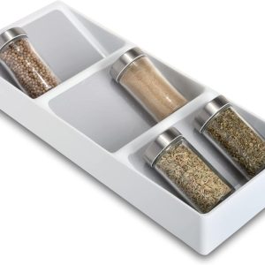 Three-Compartment Plastic Spice Rack, White with Gray