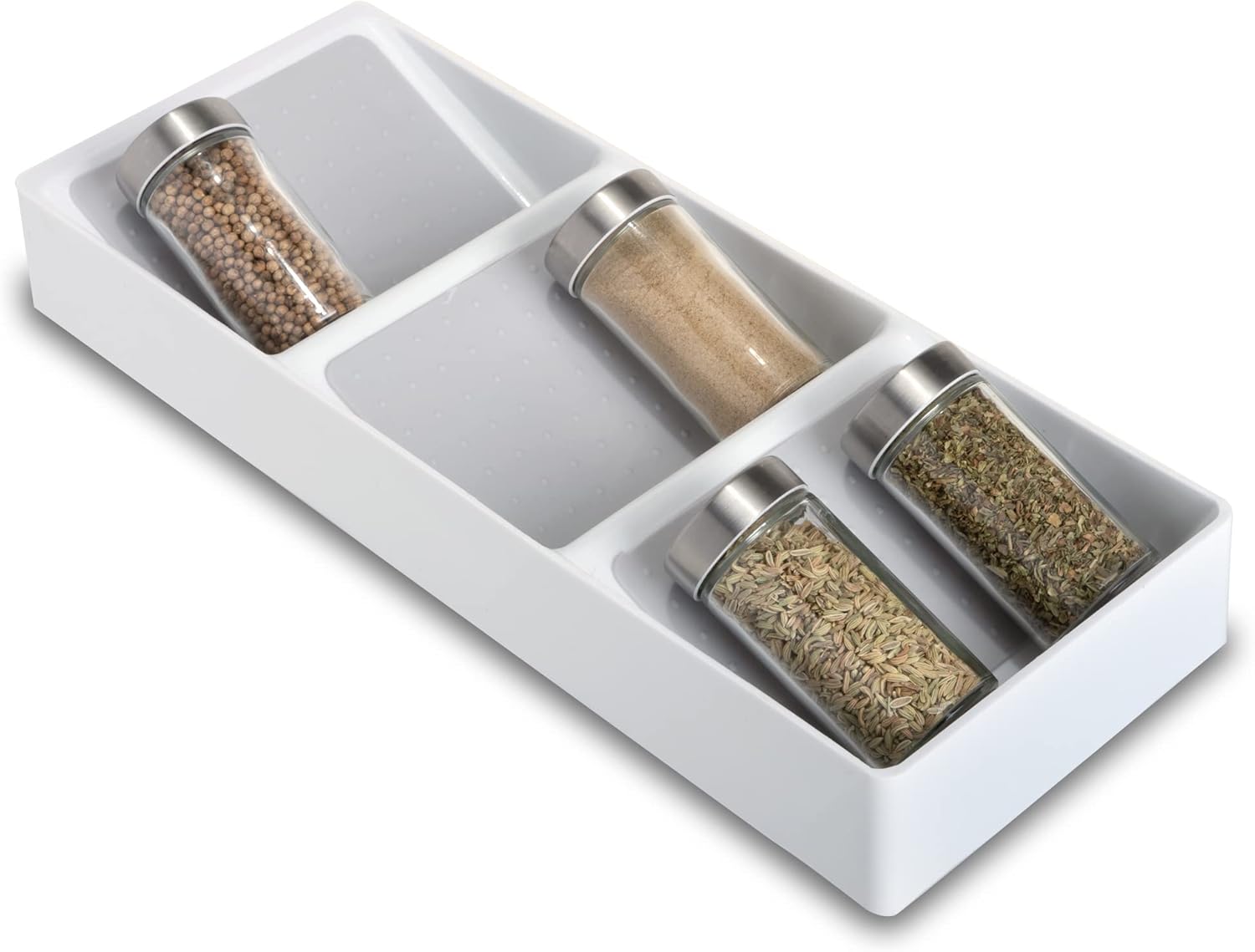 Three-Compartment Plastic Spice Rack, White with Gray