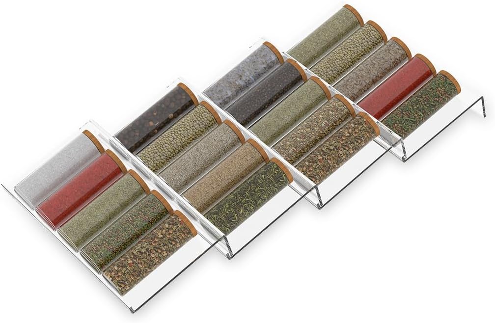 Expandable Acrylic Spice Drawer Organizer, 4-Piece Set, 9 to 18 Inches