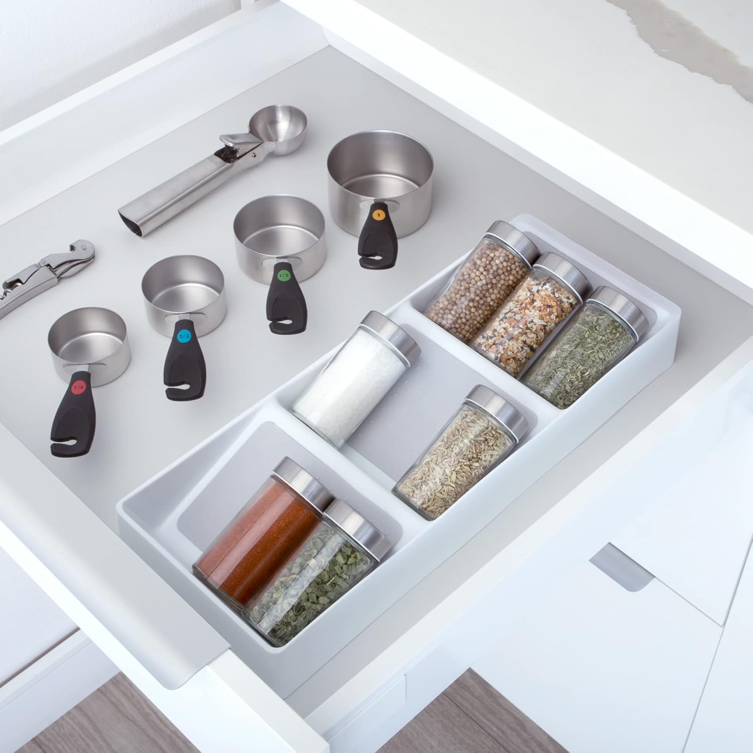 Three-Compartment Plastic Spice Rack, White with Gray