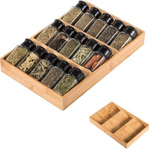 Three-Tier Bamboo Drawer Spice Rack, Single Piece