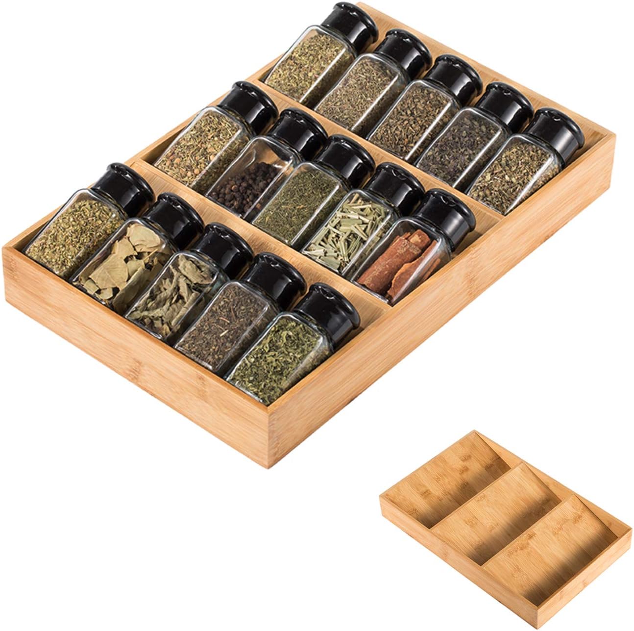 Three-Tier Bamboo Drawer Spice Rack, Single Piece