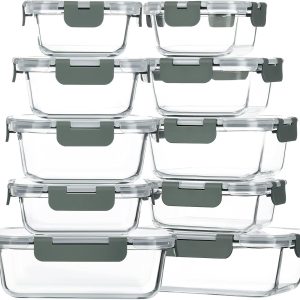 10-Pack Glass Food Storage Boxes with Lids – Lunchbox and glass prep boxes, microwave, oven, refrigerator, and dishwasher safe