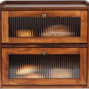 Double-layer bread box – large capacity wooden bread storage box with acrylic window, vintage farmhouse style, suitable for kitchen countertops and food storage shelves